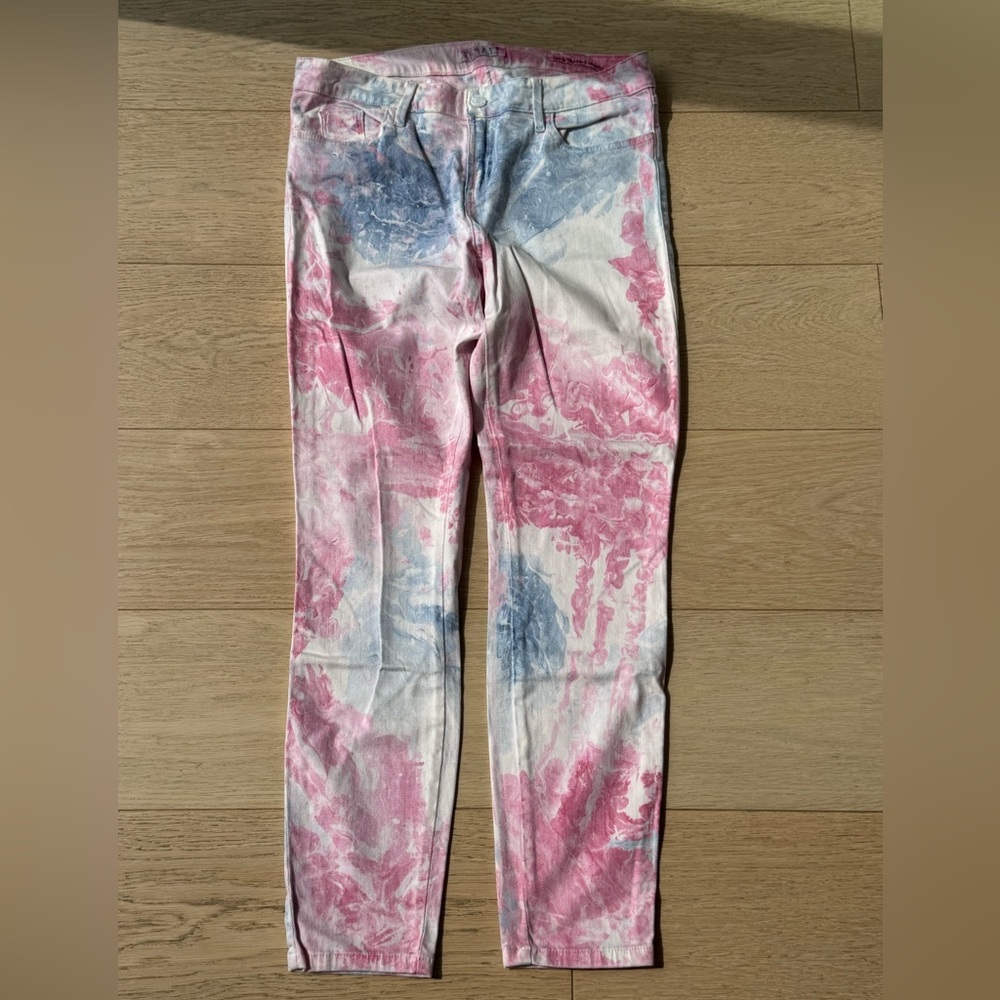 BNWOT GUESS Skinny Ankle Jeans Sz 32 Pink Blue Marble Wash Y2K Summer